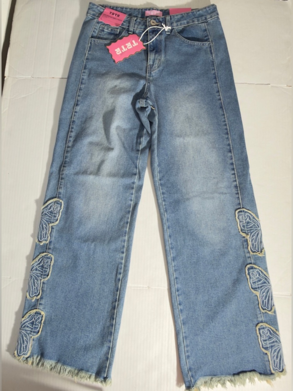 High-Rise Wide Leg Women’s Jeans in Light Blue with Embroidered Detail - Picture 2 of 16